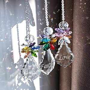 h&d hyaline & dora glass crystal rainbow angel ornament chakra hanging suncatcher window sun catcher with baroque maple leaf pendant for gift, pack of 3