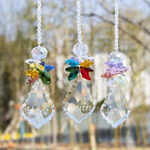 H&D HYALINE & DORA Glass Crystal Rainbow Angel Ornament Chakra Hanging Suncatcher Window Sun Catcher with Baroque Maple Leaf Pendant for Gift, Pack of 3