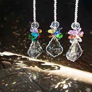 H&D HYALINE & DORA Glass Crystal Rainbow Angel Ornament Chakra Hanging Suncatcher Window Sun Catcher with Baroque Maple Leaf Pendant for Gift, Pack of 3