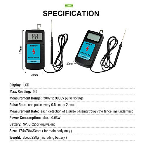 allsun Digital Electrical Fence Voltage Tester Handheld Fence Fault Finder & Locator Checker Fence Voltmeter Troubleshooter High Voltage 300-9900V Gardening Tools