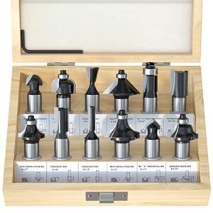 fivepears tungsten carbide router bits - 12 piece router bit set with 1/2-inch shank for doors,tables,shelves,cabinets,diy woodwork