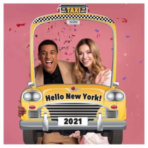 taxi photo booth frame, car photo booth prop, birthday photo booth frame, nyc party decoration, yellow cab photo booth backdrop, yellow taxi selfie photo booth frame, sizes 36x24 and 48x32 inches