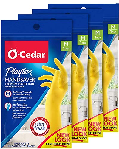 Playtex Living Reuseable Rubber Cleaning Gloves (Large, 4 Pairs), Premium Protection Reusable Household Gloves