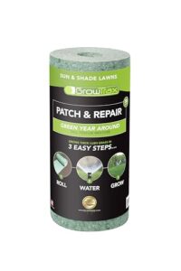 growtrax biodegradable grass seed mat, year round green - 50 sq ft quick fix roll - growing solution for lawns, dog patches and shade - just roll water & grow -not fake or artificial grass