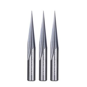 huhao 3pcs cnc router bit 6mm carbide engraving v groove cutting bit 2 flute 15 degree 0.3mm tip cnc engraving bits for woodworking steel brass mdf