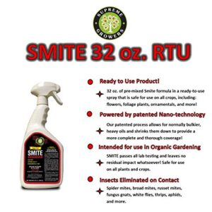 Supreme Growers Smite Spider Mite Killer, All Natural Pesticide, Non-Toxic, Biodegradable, Organic Eco Friendly Pest Control (32oz Ready to Use Spray Bottle)