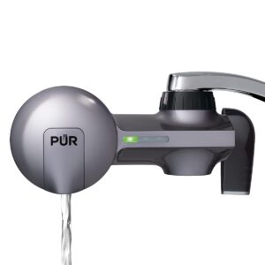 pur plus faucet mount water filtration system, 3-in-1 powerful, natural mineral filtration with lead reduction, horizontal, metallic grey, pfm350v