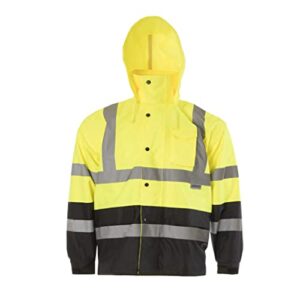 jorestech high visibility light weight waterproof rain jacket ansi/isea 107-2015 class 3 level 2 yellow/black jk-03-ylbk (xl)
