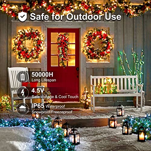 ECOWHO Christmas String Lights Outdoor, 66ft 200 LED Battery Operated Warm White Fairy Twinkle Lights Indoor with Remote, IP65 Waterproof, 8 Lighting Modes for Xmas Tree Garden Holiday Bedroom Decor