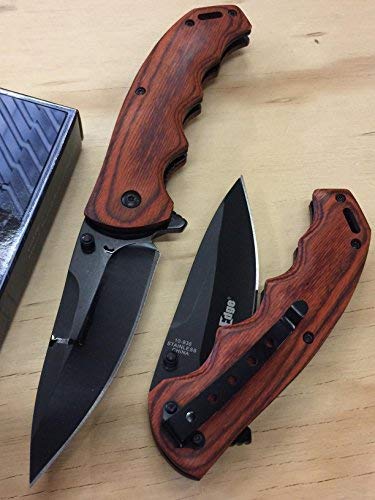 8" ELITEDGE SPRING ASSISTED POCKET FOLDING WOOD HANDLE KNIFE