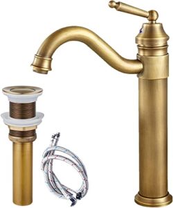 antique brass single handle bathroom sink faucet brushed brass long reach bathroom faucet mixer tap brushed brass pop up drain without overflow included hot and cold water