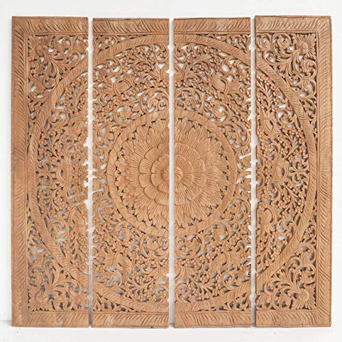 Oriental Wooden Single Bed Headboard Panels Cottage Home Decor Hand Sculpted in Reclaimed Teak Wood from Thailand 48 Inches
