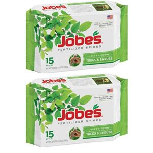 jobe's tree fertilizer spikes, 16-4-4 time release fertilizer for all shrubs & trees, 15 spikes per package - 2