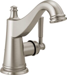 delta faucet mylan single hole bathroom faucet brushed nickel, single handle, drain assembly, worry-free drain catch, spotshield brushed nickel 15777lf-sp
