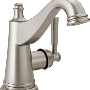 Delta Faucet Mylan Single Hole Bathroom Faucet Brushed Nickel, Single Handle, Drain Assembly, Worry-Free Drain Catch, SpotShield Brushed Nickel 15777LF-SP