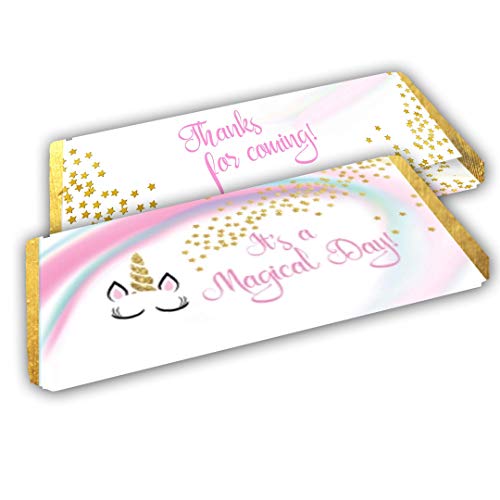 Unicorn candy bar wrappers - Set of 20 - Gold foil included - Girl Birthday Party - Baby Shower