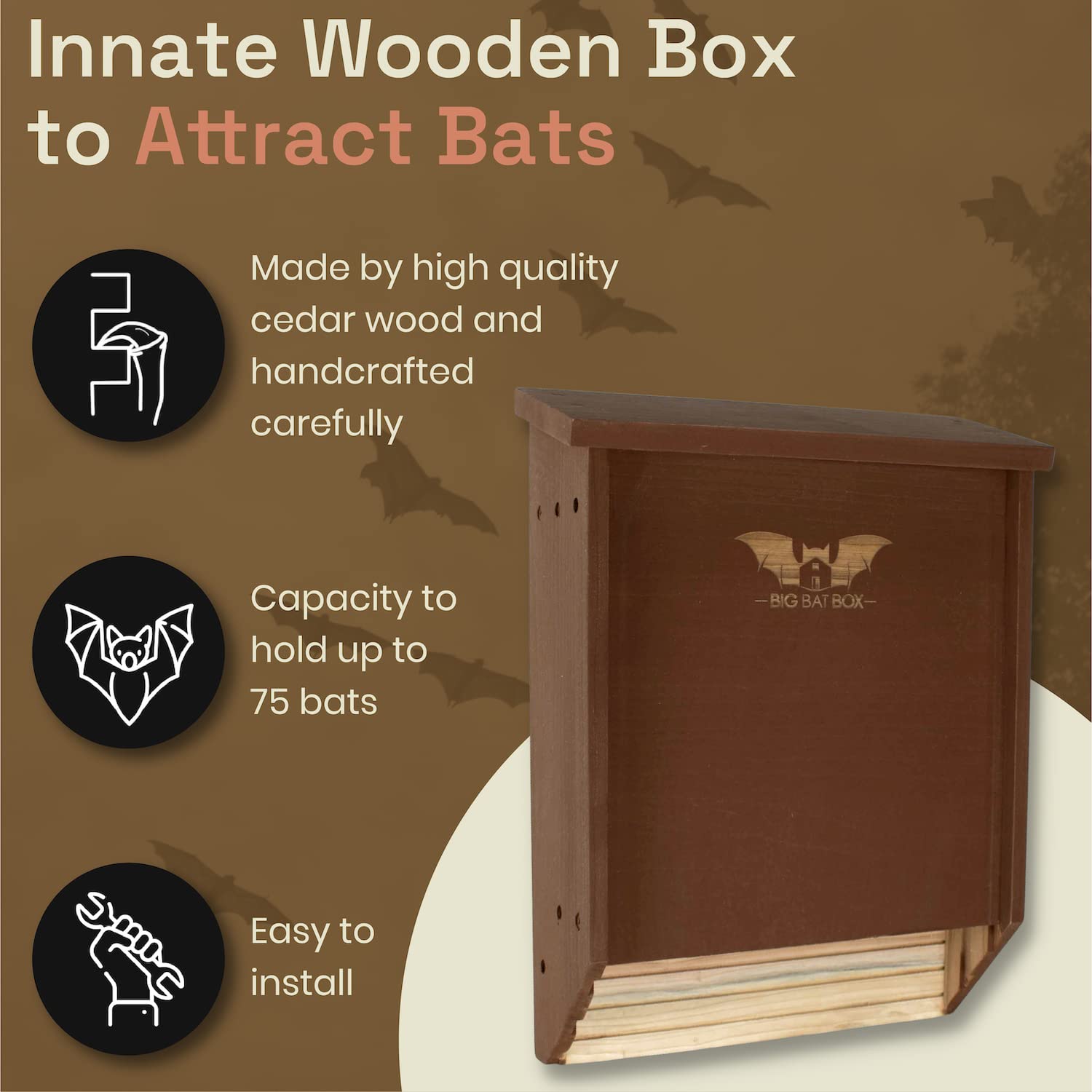 BIGBATBOX - Bat House for Outdoors - Clean Your Backyard from Mosquitoes - Wooden Bat House Kit - with Our Proven Bat Box Design, You are Almost Guaranteed to Attract Bats! WildYard