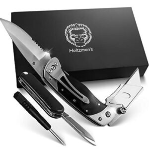 folding utility knife men's gift | pocket knife set for him box cutter folding work knife | heavy duty w/belt clip