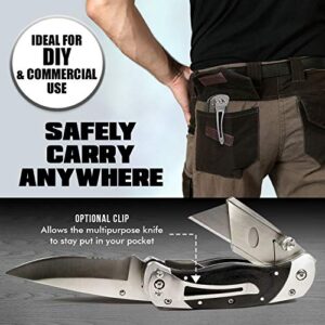 Folding Utility Knife Men's Gift | Pocket Knife Set for Him Box Cutter Folding Work Knife | Heavy Duty W/Belt Clip