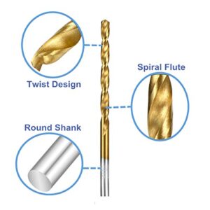 20pcs 7/64in x 2-5/8in, HSS Titanium Coated Drill Bits, Jobber Length, Straight Shank, Metal Drill for General Purpose
