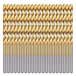 20pcs 7/64in x 2-5/8in, hss titanium coated drill bits, jobber length, straight shank, metal drill for general purpose