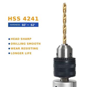 20pcs 7/64in x 2-5/8in, HSS Titanium Coated Drill Bits, Jobber Length, Straight Shank, Metal Drill for General Purpose