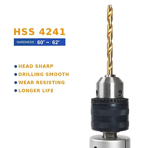 20pcs 7/64in x 2-5/8in, HSS Titanium Coated Drill Bits, Jobber Length, Straight Shank, Metal Drill for General Purpose