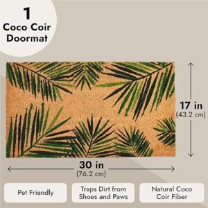 Juvale Tropical Welcome Mat for Outdoor Entrance, Coco Coir Palm Leaf Plant Doormat for Front Porch, Patio (30 x 17 in)