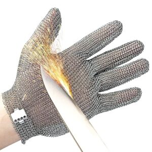 schwer highest level cut resistant stainless steel metal mesh chainmail glove butcher glove for meat cutting food processing knife sharpening oyster shucking kitchen mandoline slicing fish fillet（l）