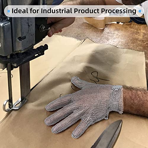 Schwer Highest Level Cut Resistant Stainless Steel Metal Mesh Chainmail Glove Butcher Glove for Meat Cutting Food Processing Knife Sharpening Oyster Shucking Kitchen Mandoline Slicing Fish Fillet（L）