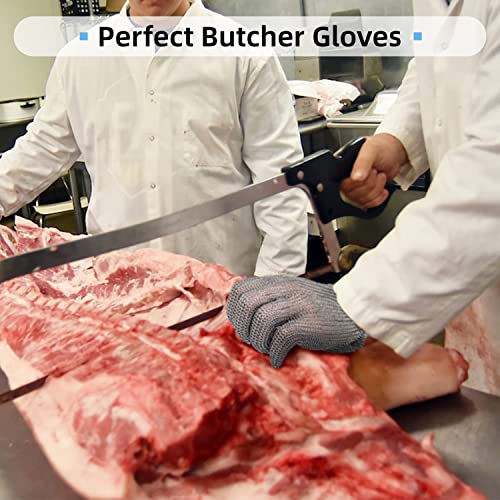 Schwer Highest Level Cut Resistant Stainless Steel Metal Mesh Chainmail Glove Butcher Glove for Meat Cutting Food Processing Knife Sharpening Oyster Shucking Kitchen Mandoline Slicing Fish Fillet（L）