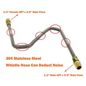 MENSI Non-Whistle 3/8" Female Flre with 1/2" Adapter Flexible Flex Gas Line for LPG and NG Fire Pit Hose Connection Kit in 24" Length
