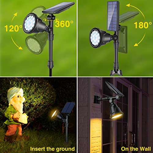 ROSHWEY Solar Spot Lights Outdoor Spotlight 18 LED Waterproof Landscape Spotlight for Garden Lawn Backyard Patio Porch Wall Deck Garage (WarmWhite- 2 Pack)