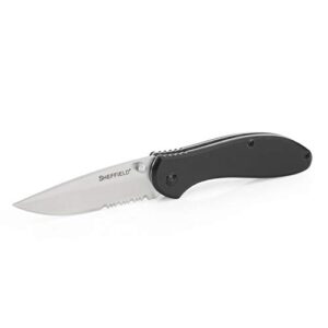 sheffield 12164 berda assisted open knife, 3 inch blade edc knife, for survival gear, self defense, and more, g10 handle, partially serrated