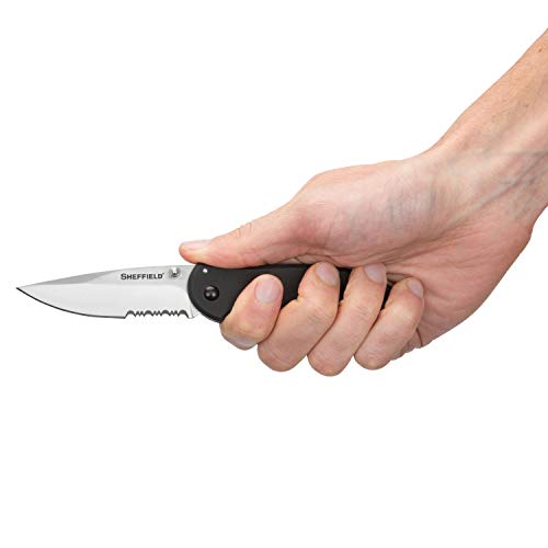 Sheffield 12164 Berda Assisted Open Knife, 3 Inch Blade EDC Knife, for Survival Gear, Self Defense, and More, G10 Handle, Partially Serrated