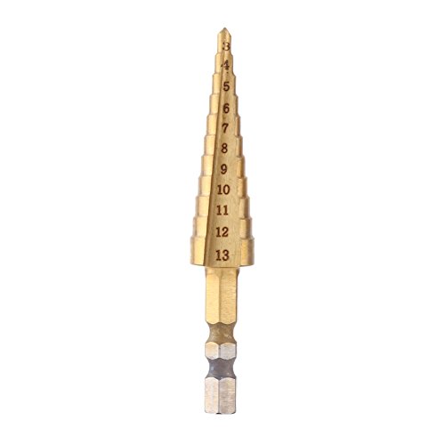 Akozon Step Drill, 1pc High Speed Steel Coated Step Drill Bit Cutter Hex Shank Power Tools 3-13mm, HSS Professional Pagoda Step Drill Bit Set Step Drill Bit Cone Drill Bit