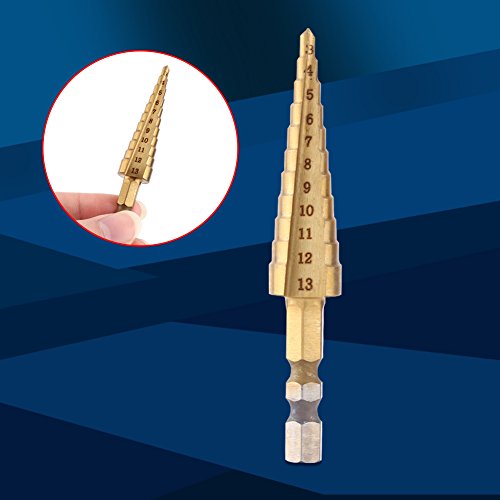 Akozon Step Drill, 1pc High Speed Steel Coated Step Drill Bit Cutter Hex Shank Power Tools 3-13mm, HSS Professional Pagoda Step Drill Bit Set Step Drill Bit Cone Drill Bit