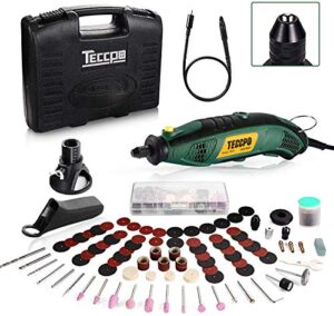 teccpo rotary tool kit 1.5 amp, 6 variable speed with flex shaft, universal keyless chuck, 84 accessories, cutting guide, auxiliary handle and carrying case, multi-functional for crafting projects