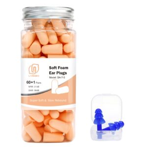 lysian ultra soft foam earplugs for sleep 38db snr, noise reduction ear plugs for sleeping noise cancelling, snoring, shooting,work,plane-60 pairs