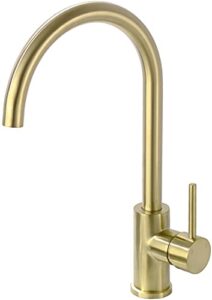 solid brass kitchen faucet single handle 1 hole 360-degree swivel gooseneck bar sink mixer tap, brushed gold