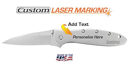 Custom Laser Engraved Kershaw Leek Knife 1660 Silver Handle with Silver Fine Edge Blade