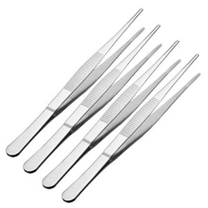 uxcell 4 pcs 8-inch stainless steel straight blunt tweezers serrated tip daily garden tool