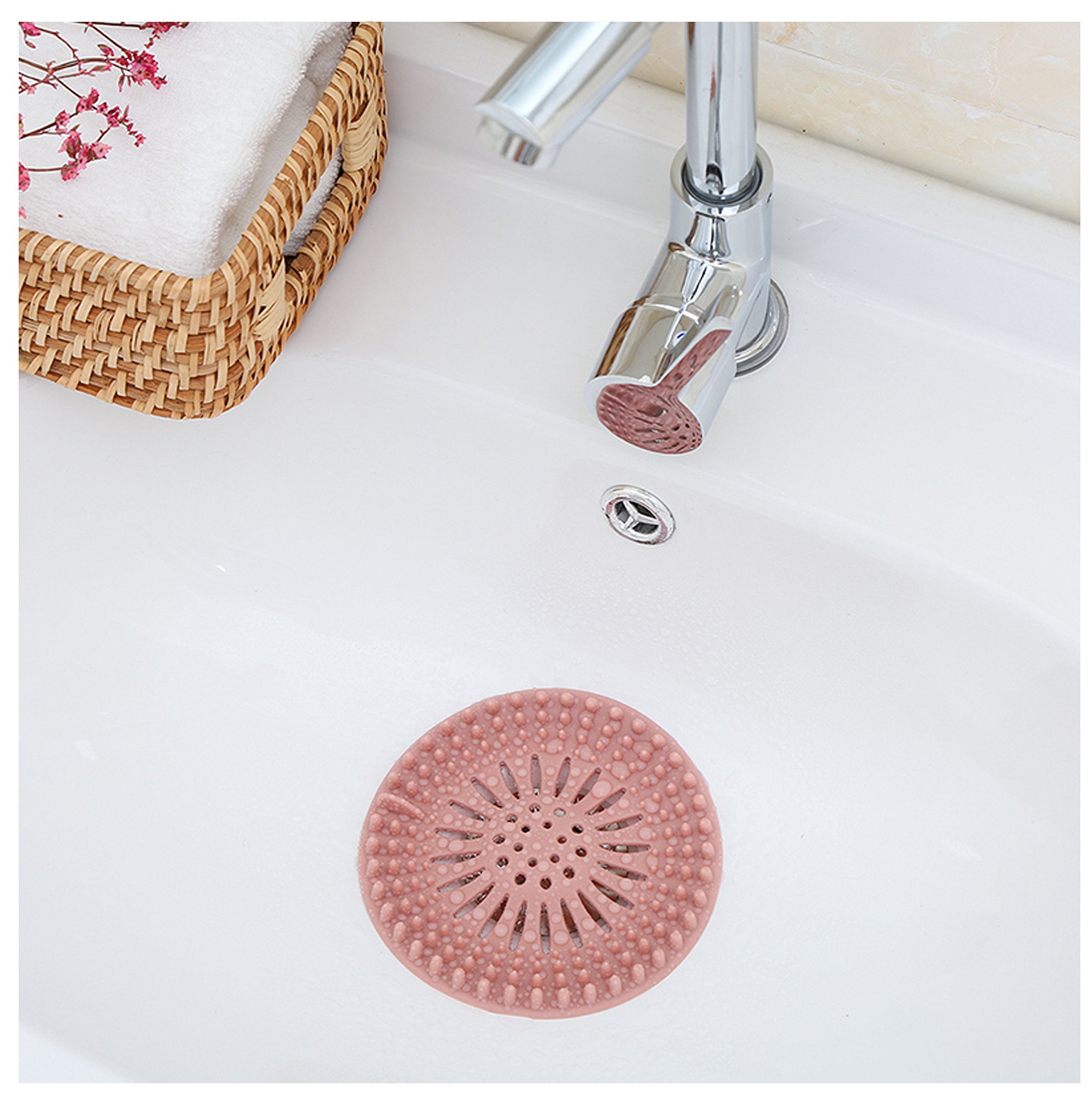 JJMG New 5 Pcs Reusable Silicone Universal Water Food Residue Drain Stopper Plug Cover Bath Tub Hair Catcher Shower Filter Protector Kitchen Sink Strainer