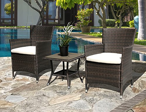 Super Patio Outdoor Patio Wicker End Table Rattan Square Glass Top Wicker Coffee Table Side Storage Table, Aluminum Frame, Espresso Brown