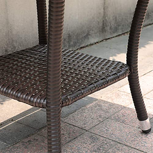 Super Patio Outdoor Patio Wicker End Table Rattan Square Glass Top Wicker Coffee Table Side Storage Table, Aluminum Frame, Espresso Brown