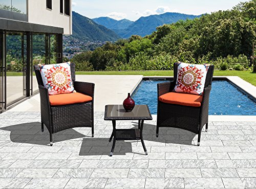 Super Patio Outdoor Patio Wicker End Table Rattan Square Glass Top Wicker Coffee Table Side Storage Table, Aluminum Frame, Espresso Brown