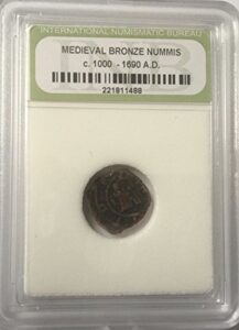 1000 - 1690 a.d medieval bronze coin comes in hard case numbs ag-g