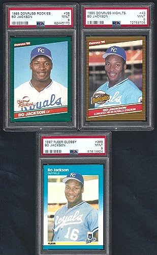 MINT BO JACKSON BASEBALL ROOKIE 3 CARD LOT DONRUSS & FLEER GLOSSY GRADED PSA MINT 9 ROYALS 2 SPORT SUPERSTAR PLAYER