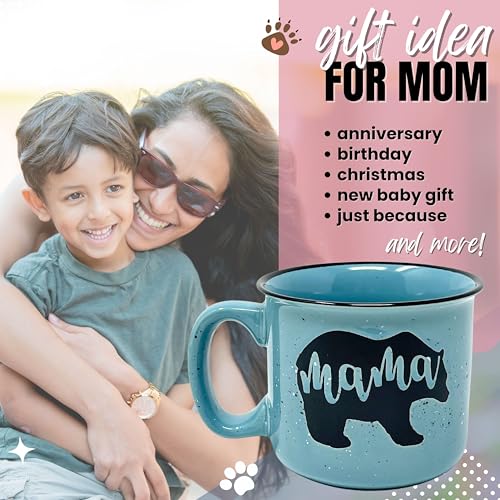 Mama Bear Coffee Mug for Mom, Mother, Women, Wife - Unique Fun Gifts for Her, Mother's Day, Christmas (Teal)