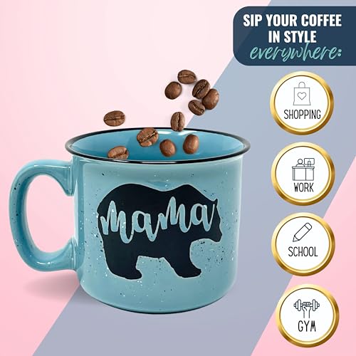 Mama Bear Coffee Mug for Mom, Mother, Women, Wife - Unique Fun Gifts for Her, Mother's Day, Christmas (Teal)
